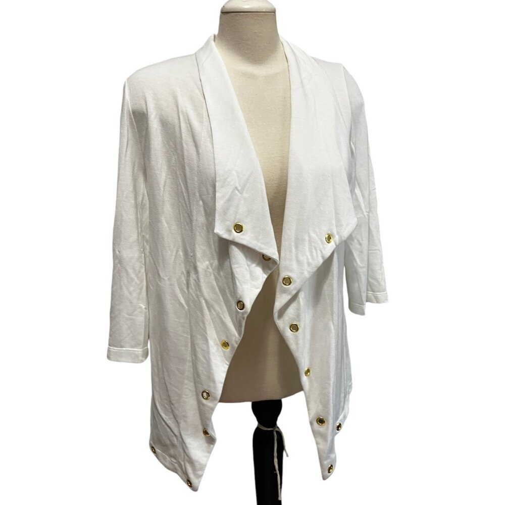 Chico's Open Front Grommet 3/4 Sleeve Cardigan Sz Medium (1) Womens White